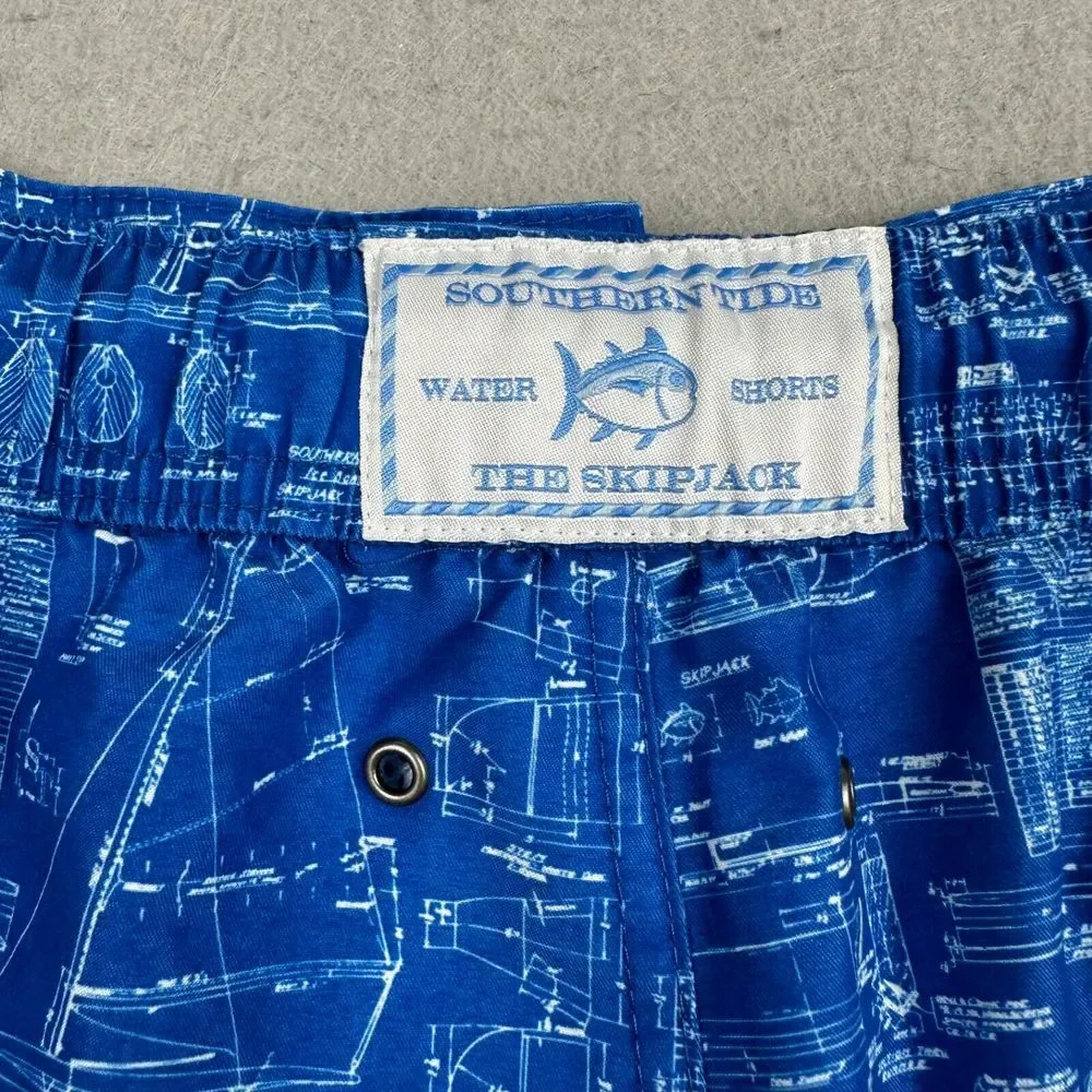 Southern Tide Men's Medium Swim Trunks SkipJack‎ Board Shorts Boat Blue Lined